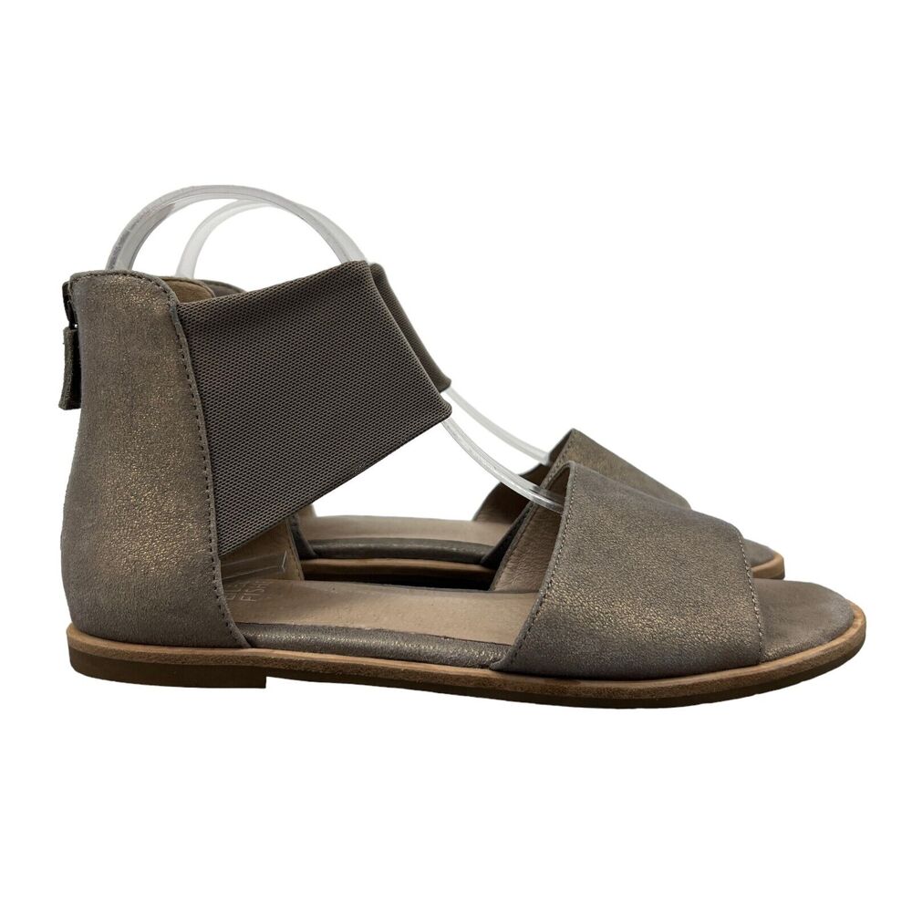 Eileen Fisher Sandals Womens 6 Zinc Stretch Mesh Ankle Strap Flats Open Toe